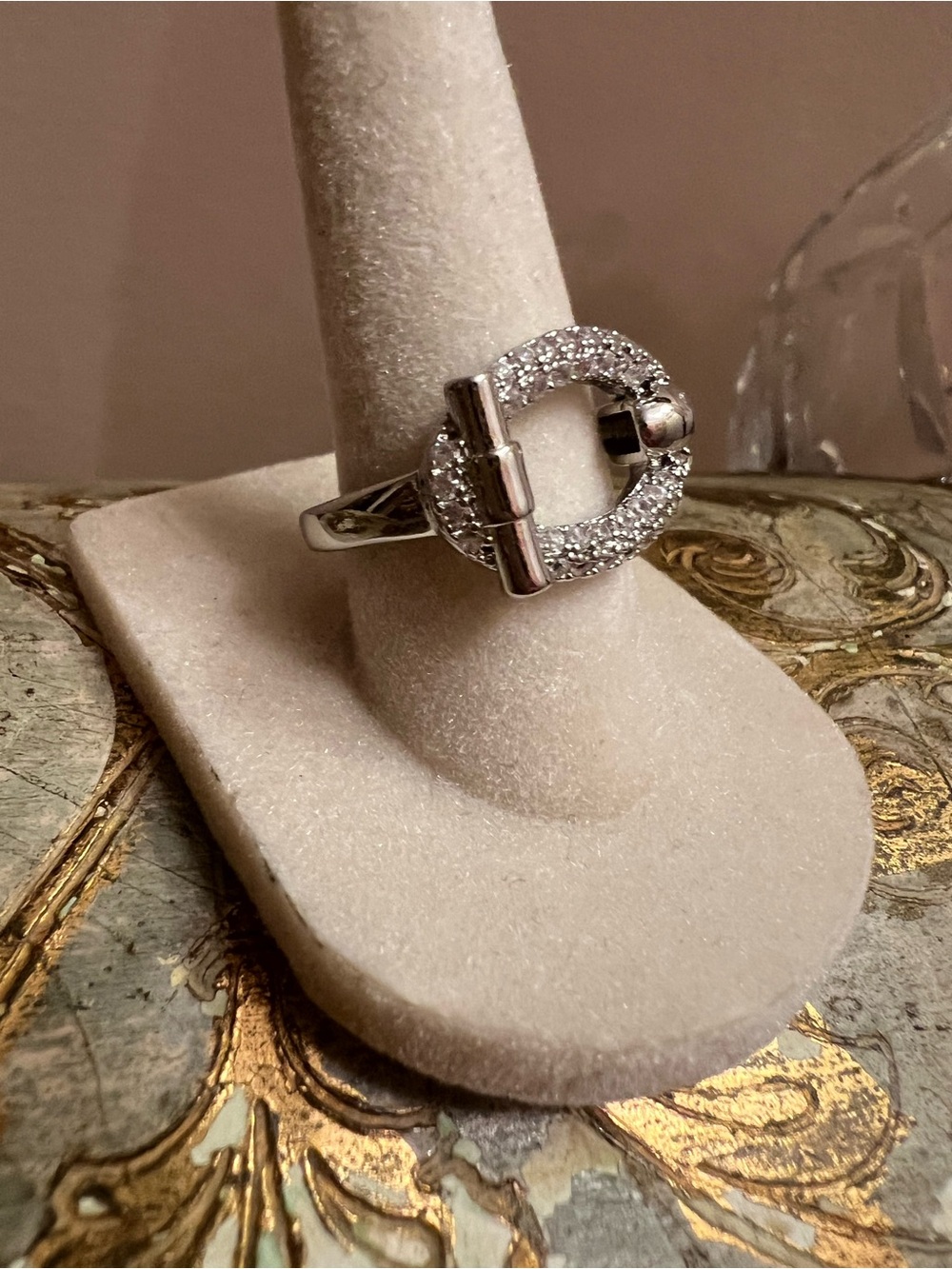 Silver-Tone Pavé Crystal Horsebit Ring - Picture 2 of 8